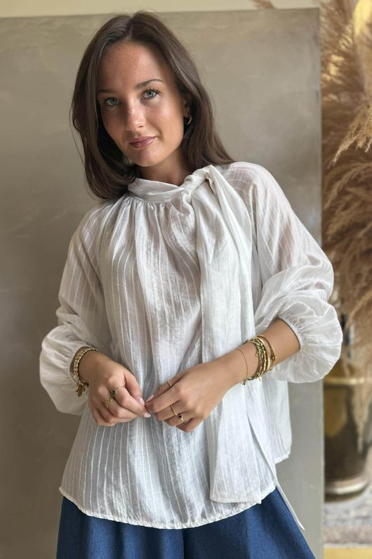 Wall Street Tie Neck Blouse White - /5=